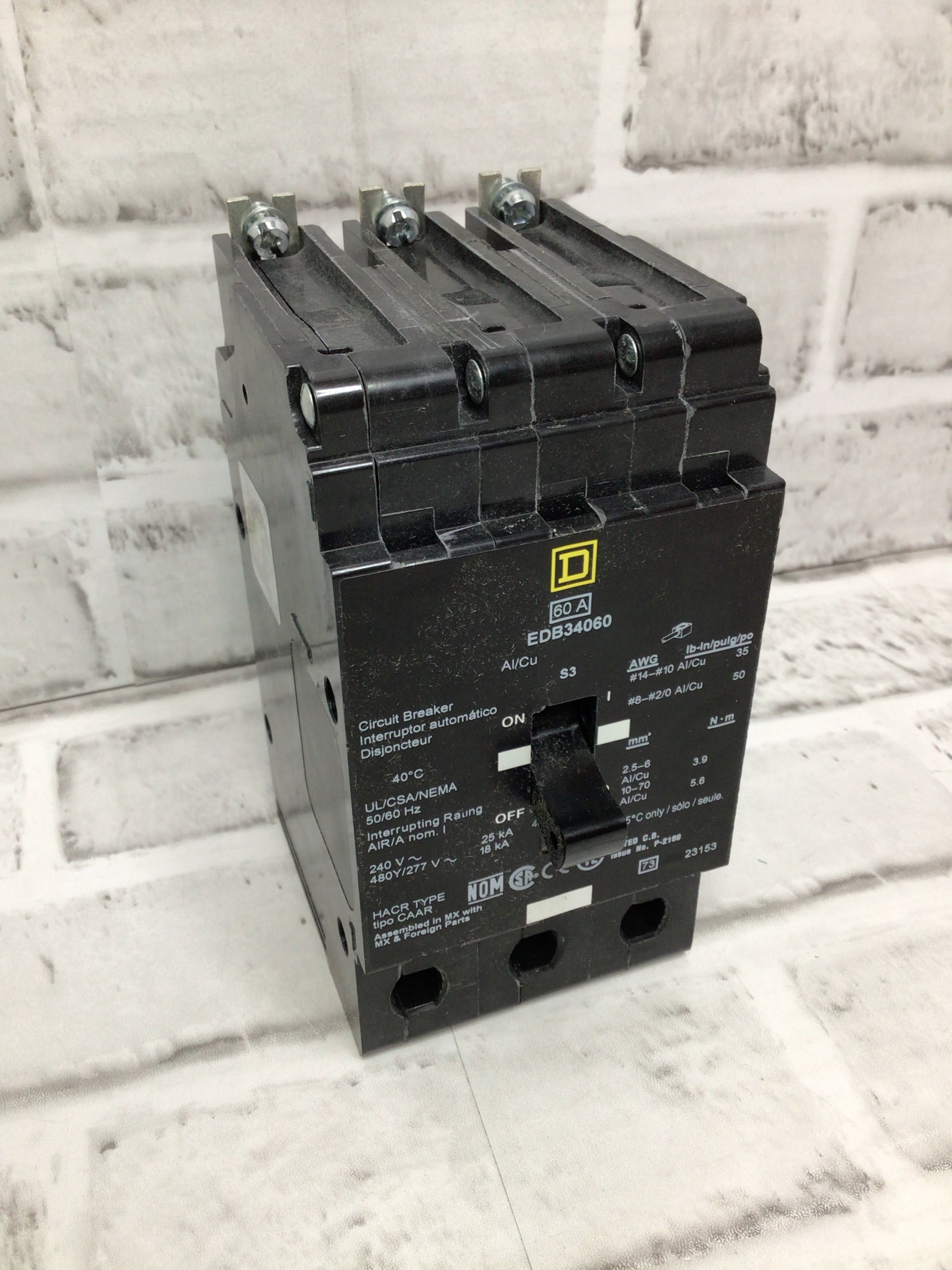 Square D EDB34060 3 Phase 60 Amp Circuit Breaker (8151188504814)